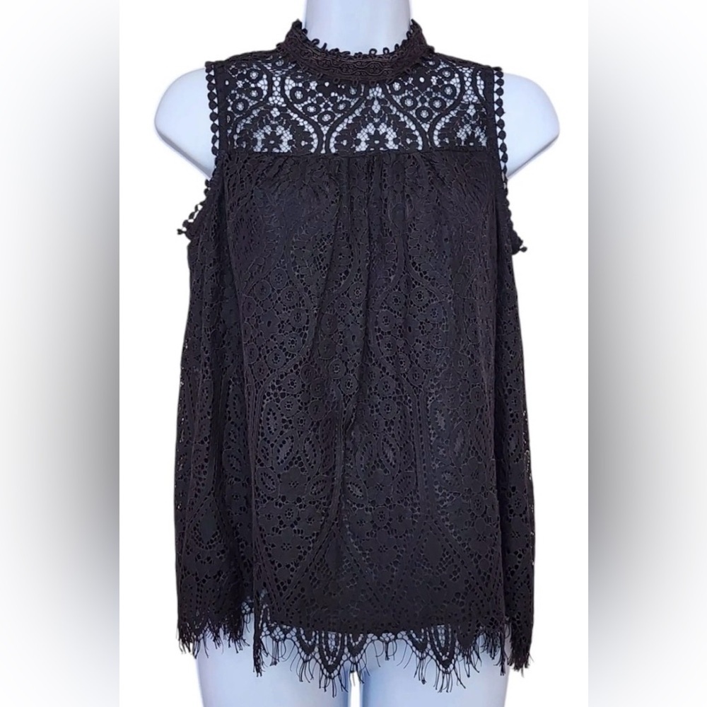 Taylor & Sage Charcoal Lace Tank Top Small High Neck Babydoll‎ Boho Blouse